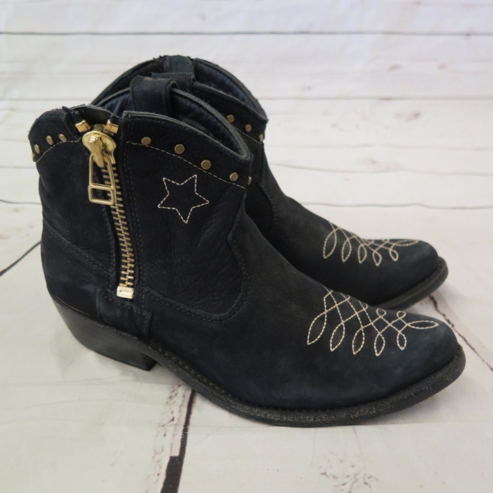 Anine Bing Cowboy Boots Black Leather Size 37 - Picture 1 of 8